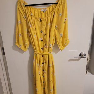 LOFT Plus Size 16 NWT Tie Waist Yellow Floral Button Front Flowy Midi Dress